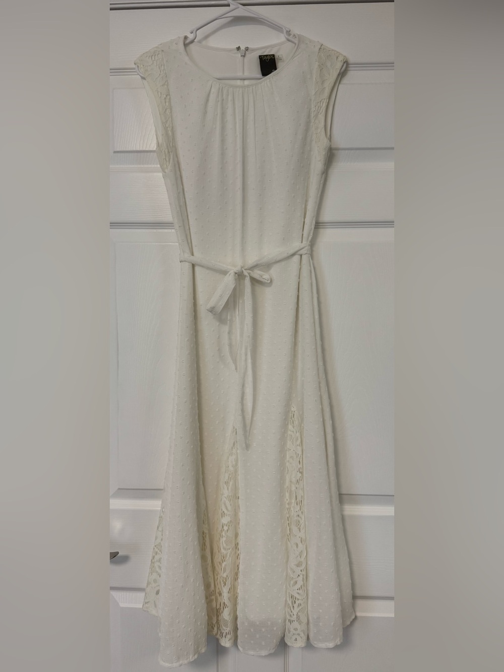 Taylor Cream Color Sleeveless Dress with Fluted Lace Bottom